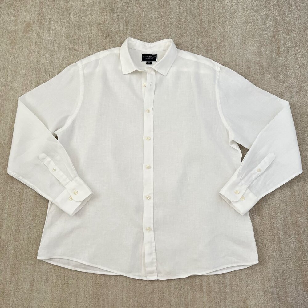 Charles Tyrwhitt White Linen Slim Fit Button Up Dress Shirt XL